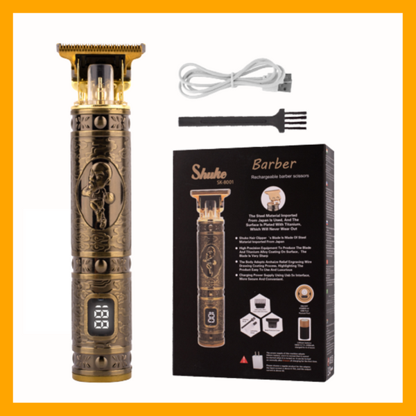 TONDEUSE CHEVEUX PROFESSIONNELLE RECHARGEABLE SANS FIL MULTIFONCTION GOLD AVEC AFFICHEUR